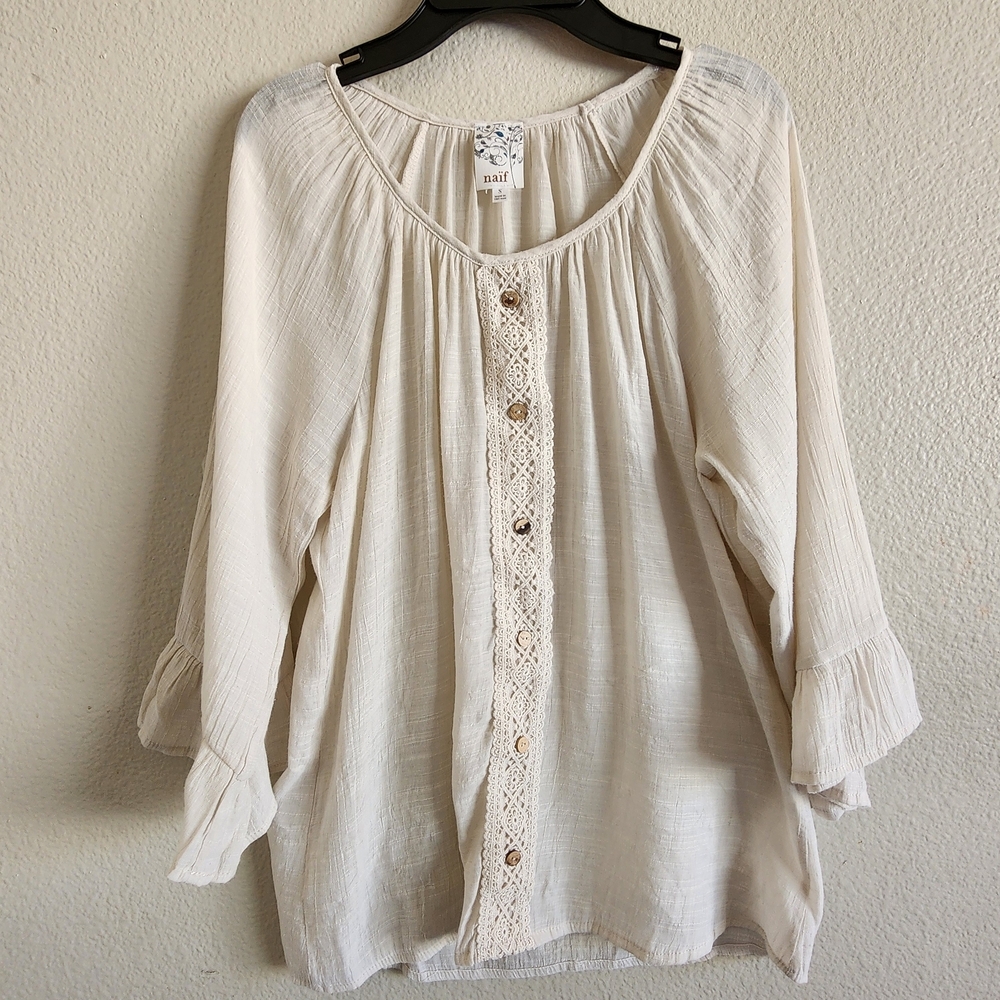 NAIF Cream Blouse with Button Detail Womens Small